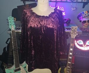 GAP Velvet Off-Shoulder Blouse in Rich Purple